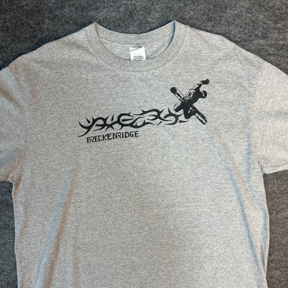 Y2K Breckenridge Graphic T Shirt Anvil ‎ Mens XL Grey Skiing Snowboarding Skier